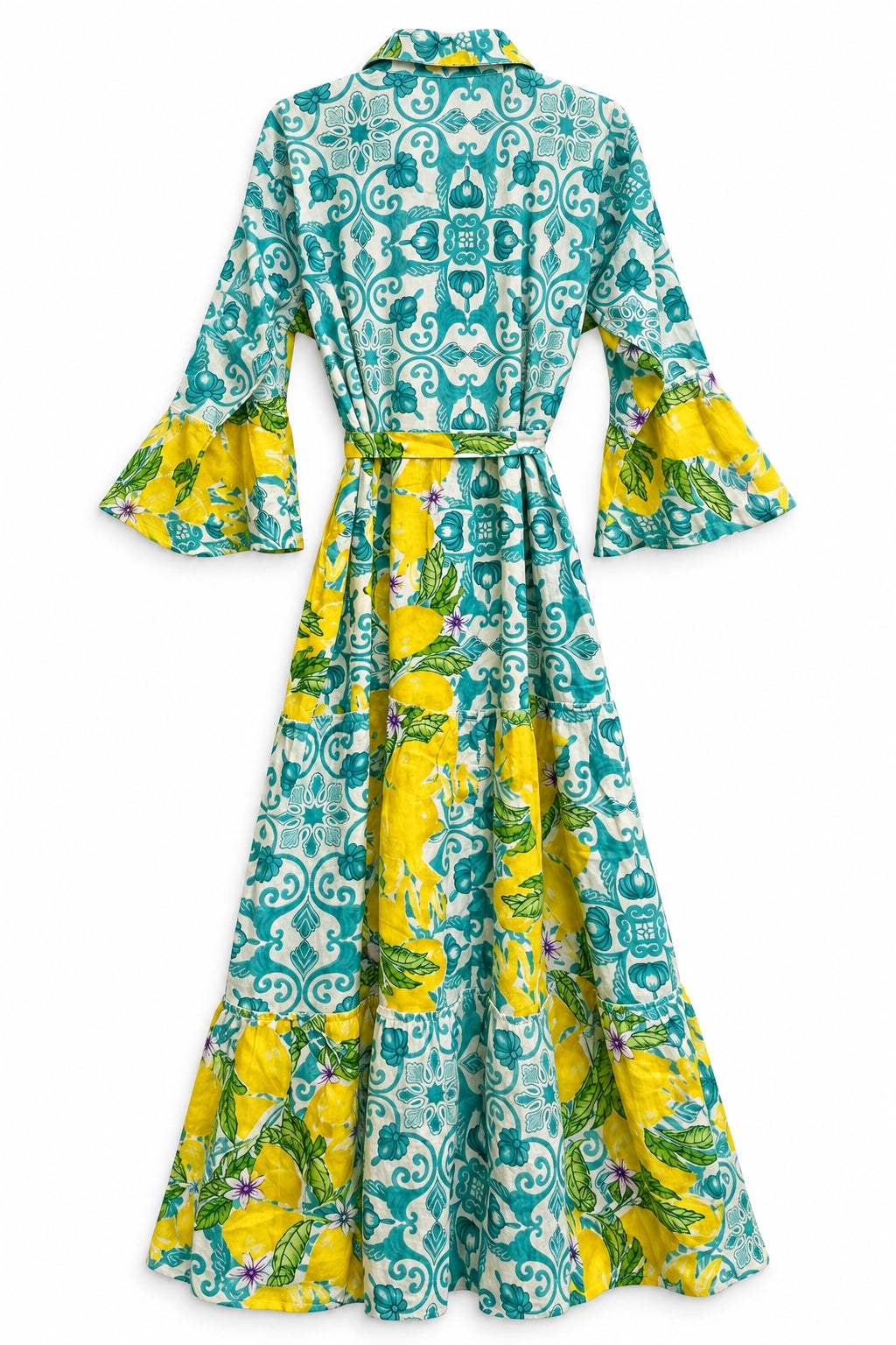 Aqua Lemon Print Cotton Dress