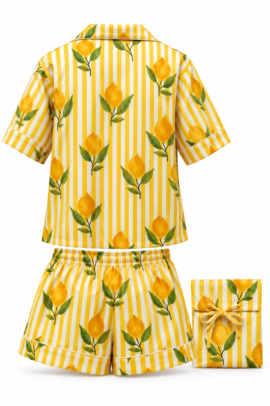 Lemon Striped Amalfi Cotton Shorty PJ In Bag