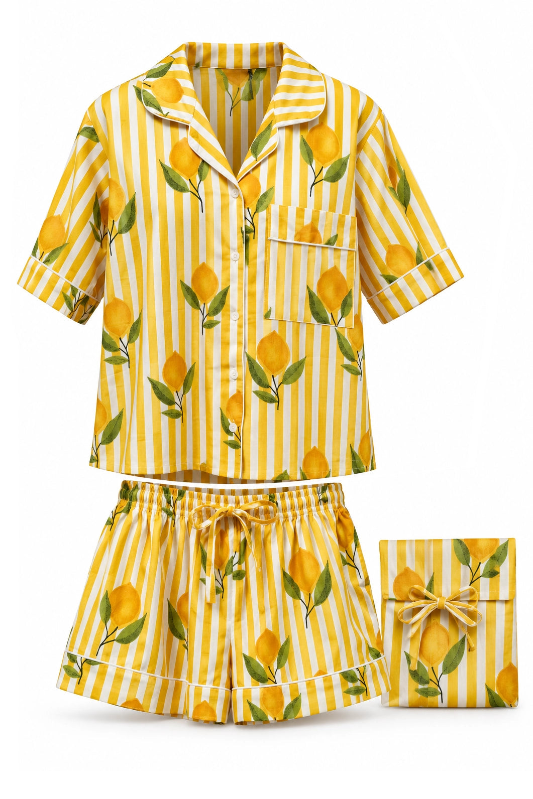 Lemon Striped Amalfi Cotton Shorty PJ In Bag