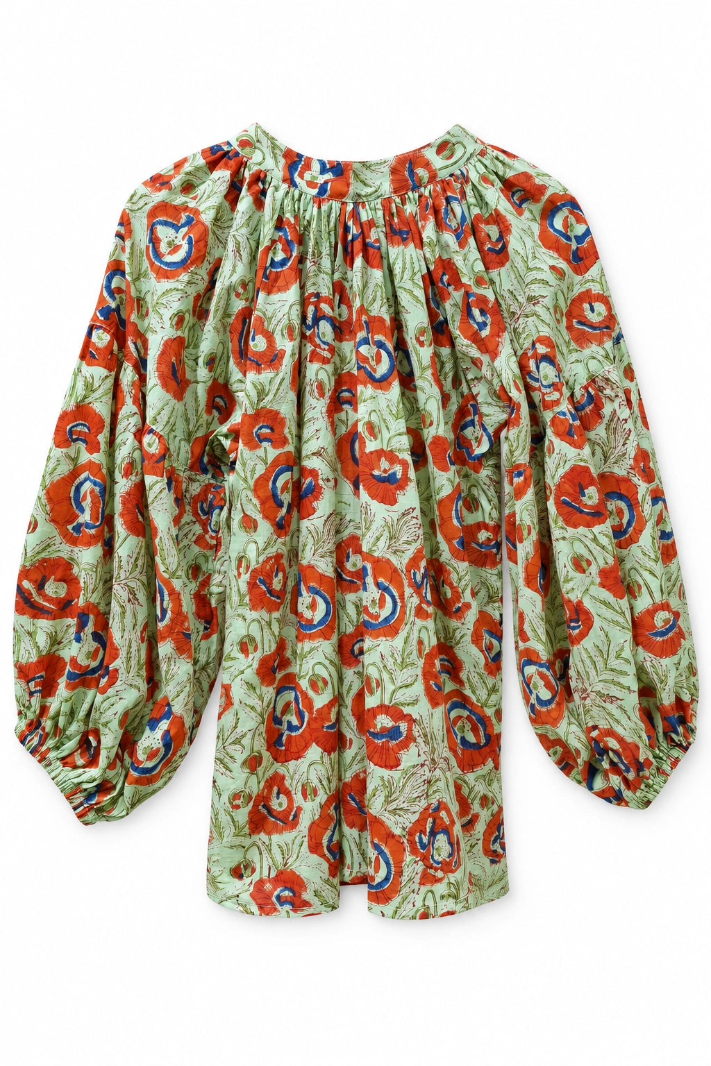 Green and Coral Printed Cotton Blouse