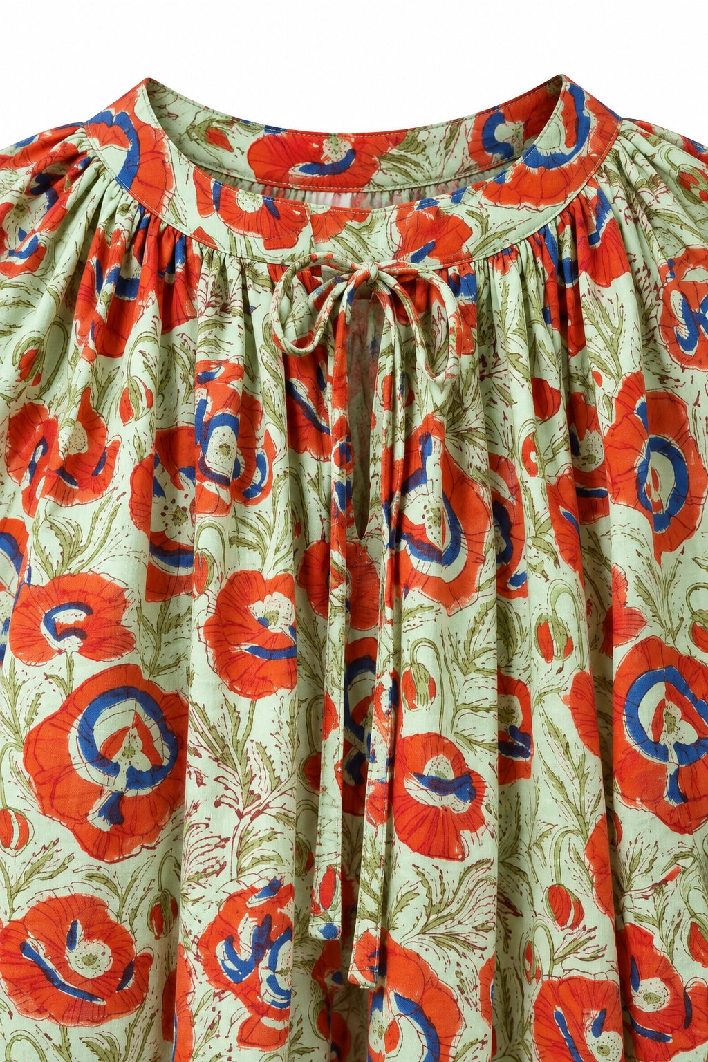 Green and Coral Printed Cotton Blouse