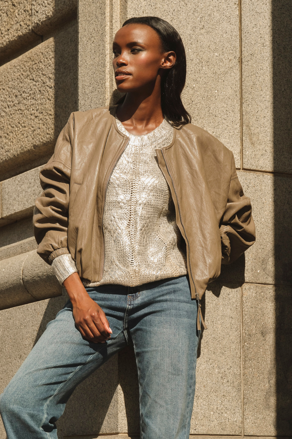 Mocha pleather bomber jacket