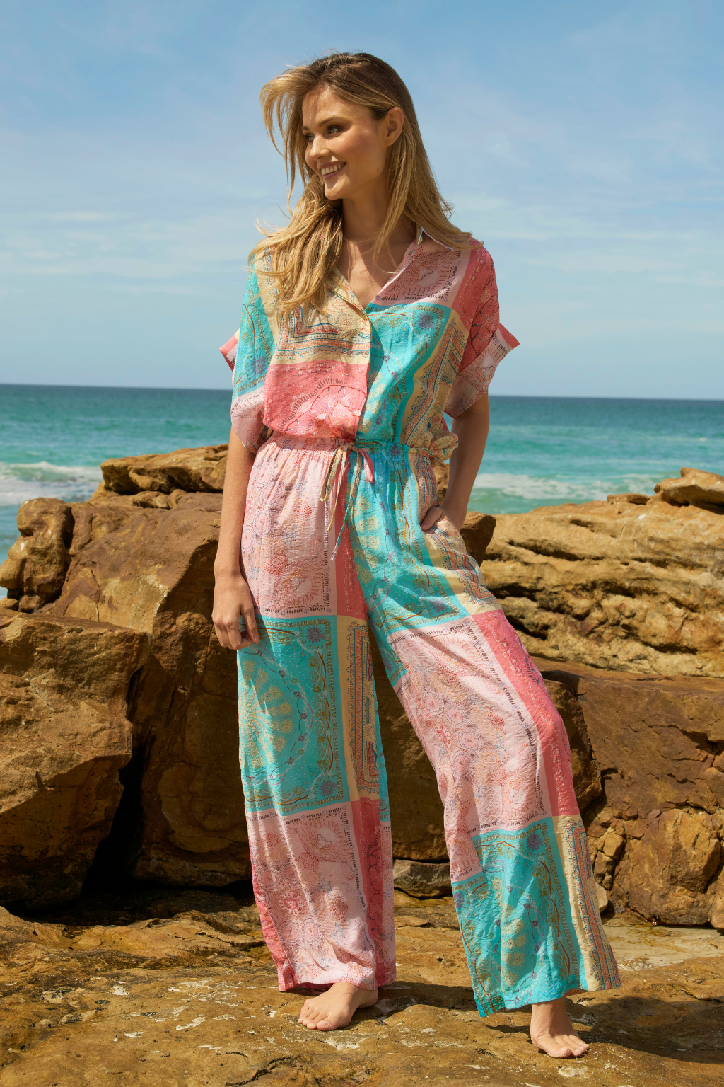 Pink and Turquoise Print Pant