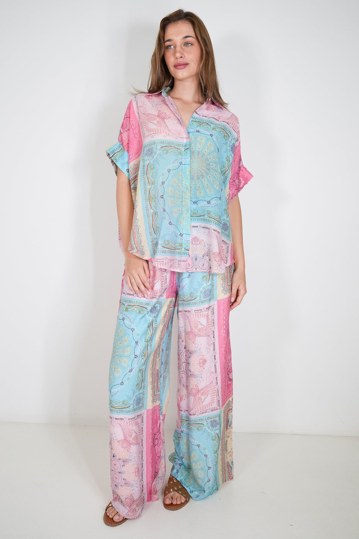 Pink and Turquoise Print Pant