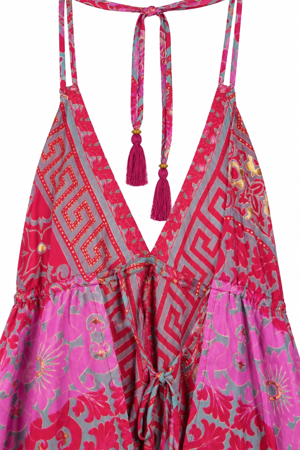 Red and Grey Grecian Halter Dress