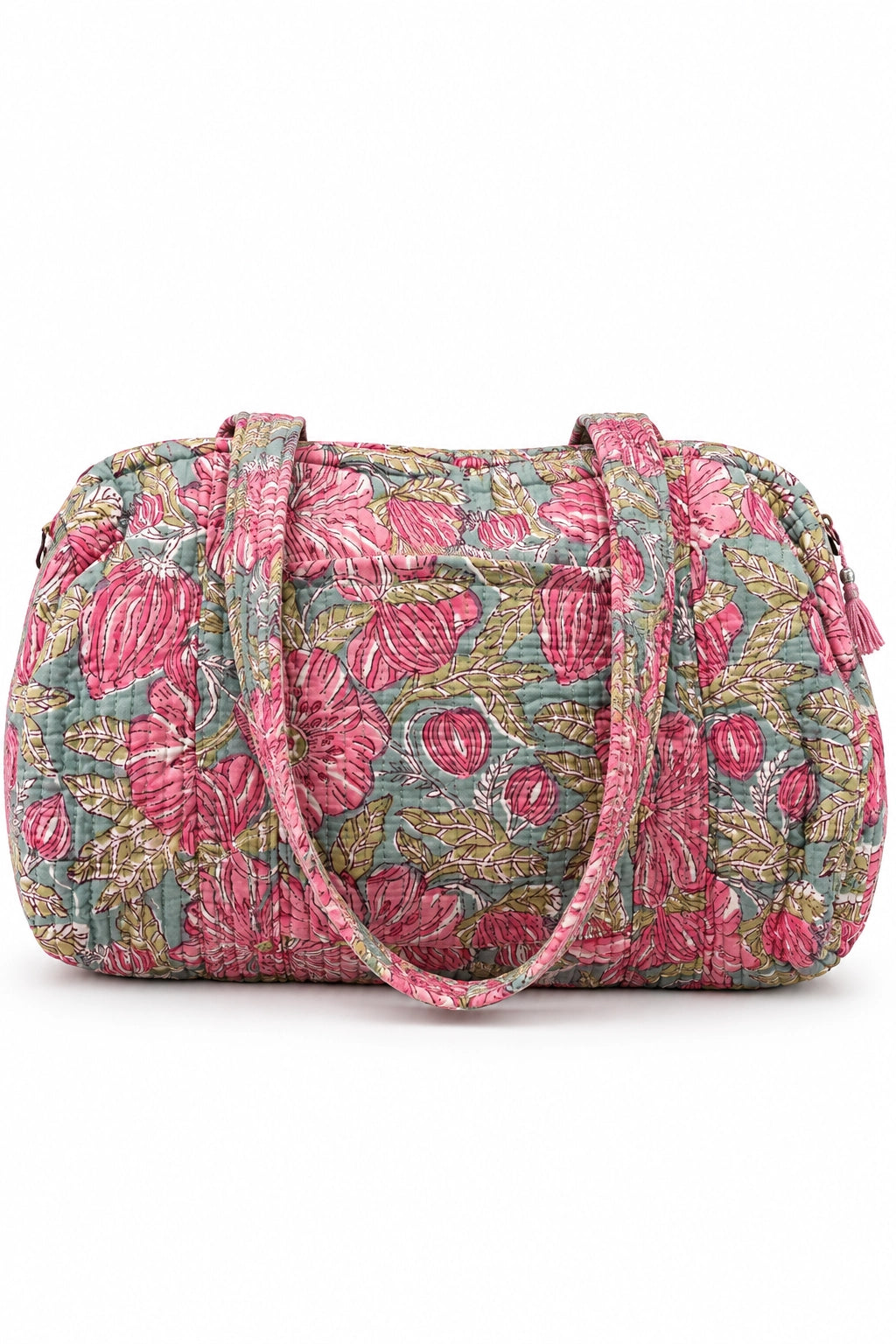 Sage and Pink Floral Duffel Bag With Zip