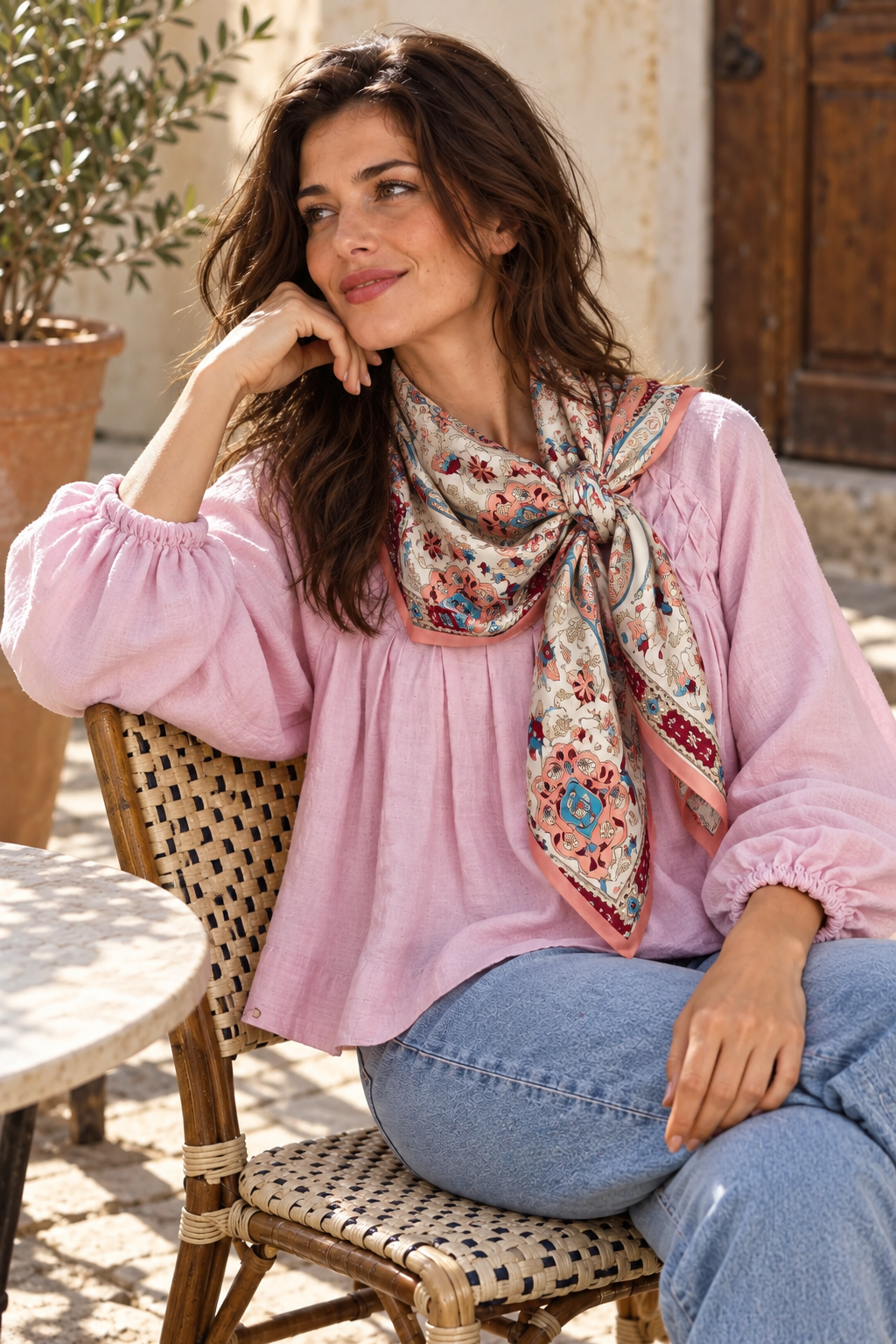 Blush Floral Silk Scarf