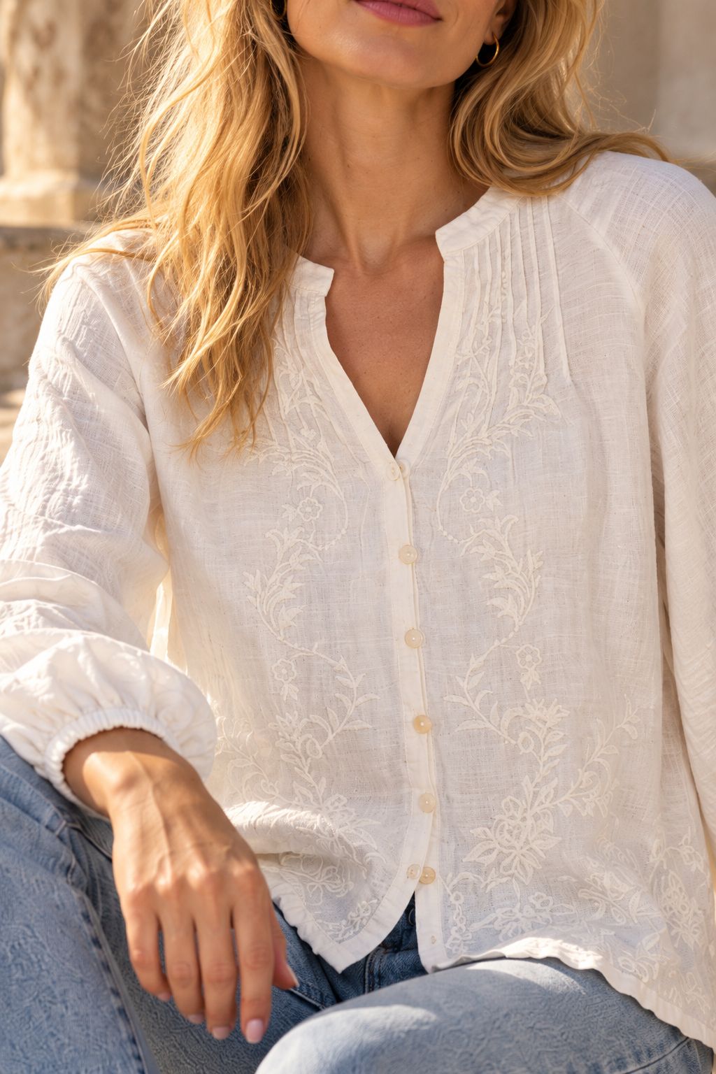 Cream Embroidered Erica Blouse