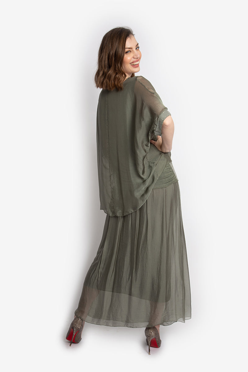 Olive Silk Skirt