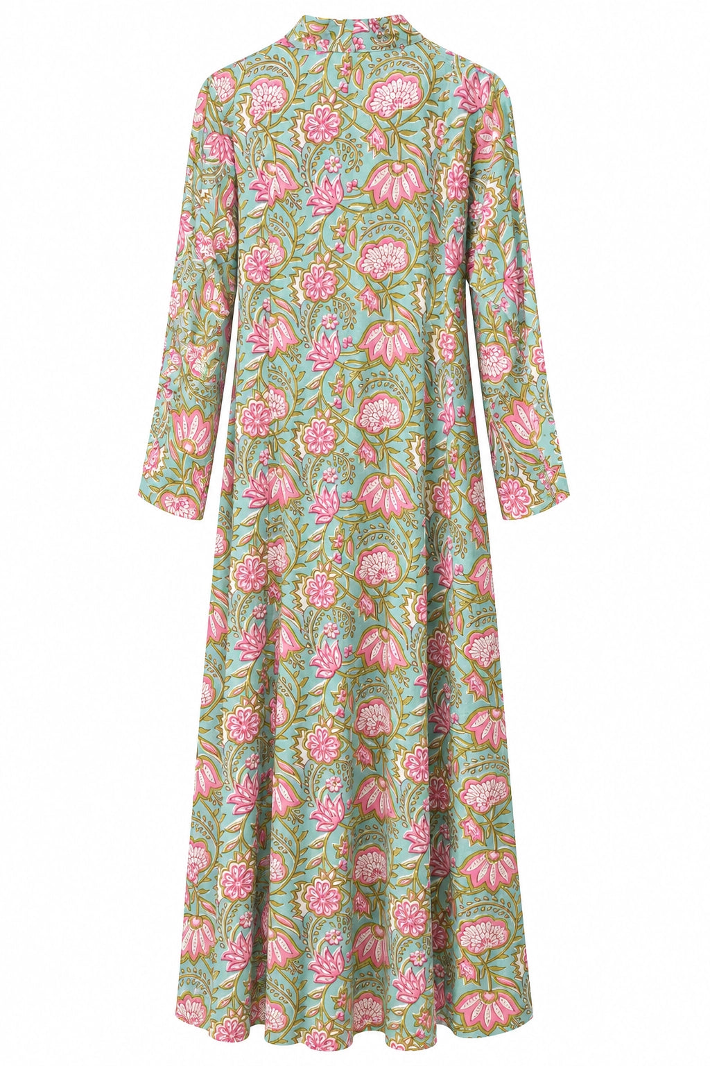 Turquoise and Pink Cotton Print Liyana Kaftan Dress