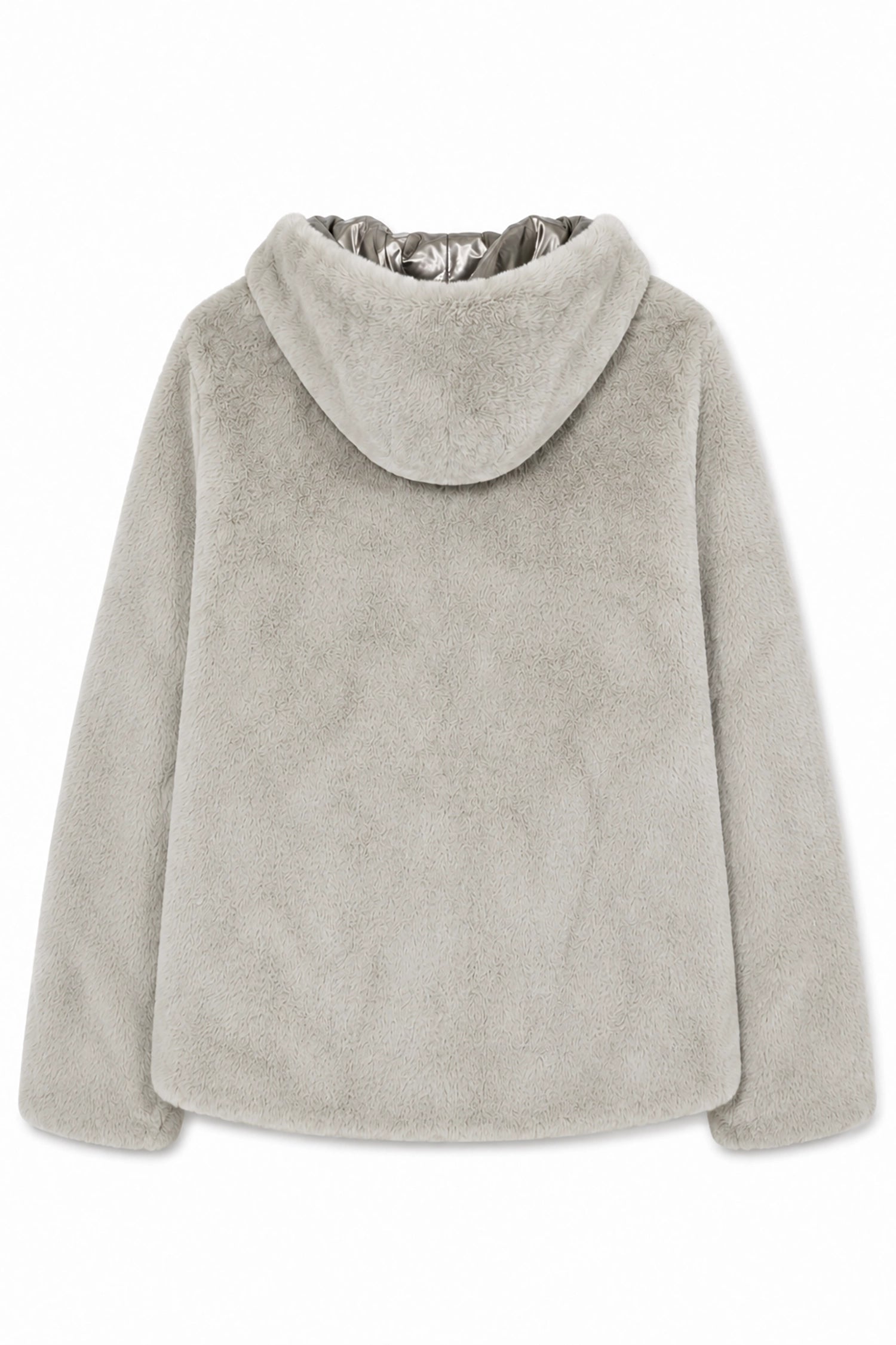 Reversible fur coat back flatlay shot