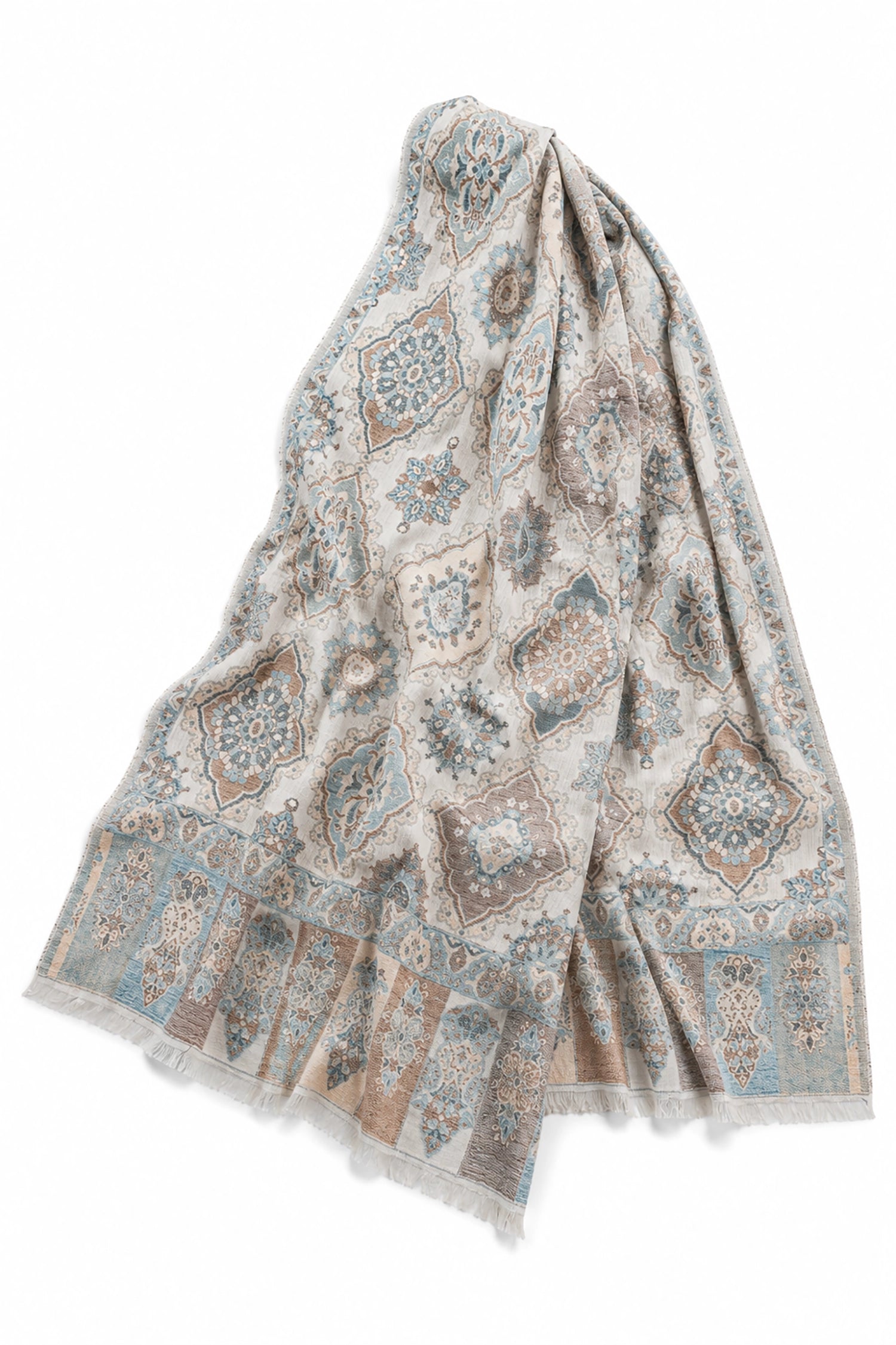 Decorative scarf with floral pattern on a white background