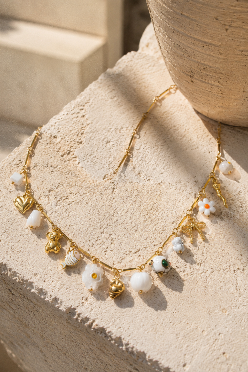 White Daisy Charm Necklace