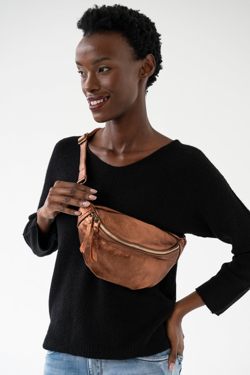 Rust Leather Metallic Moonbag