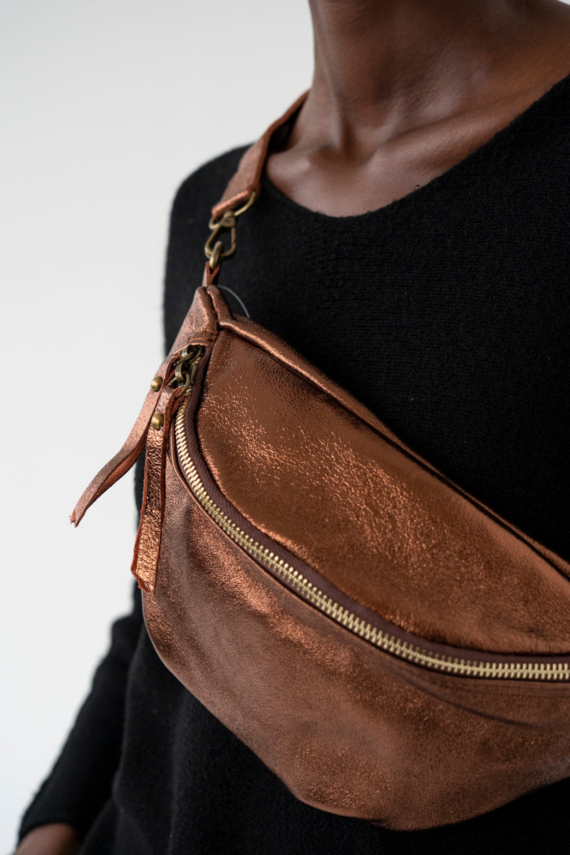 Rust Leather Metallic Moonbag