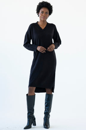 Black V-Neck Knitted Dress