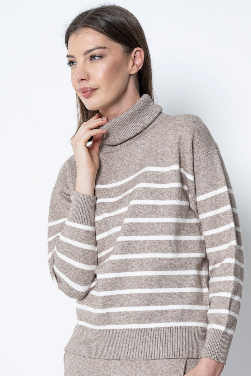 Taupe Striped Poloneck
