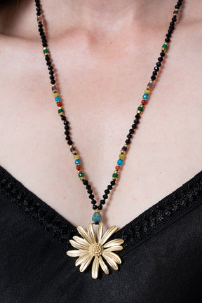 Black Beaded Flower Necklace