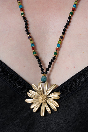 Black Beaded Flower Necklace