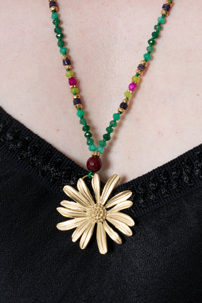 Green Beaded Flower Necklace