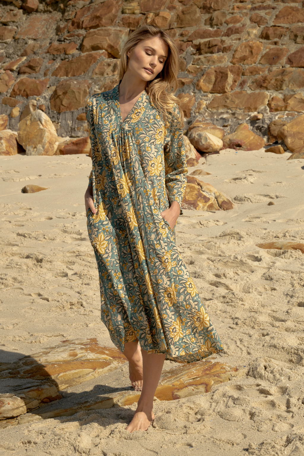 Sage and Thatch Cotton Print Liyana Kaftan Dress