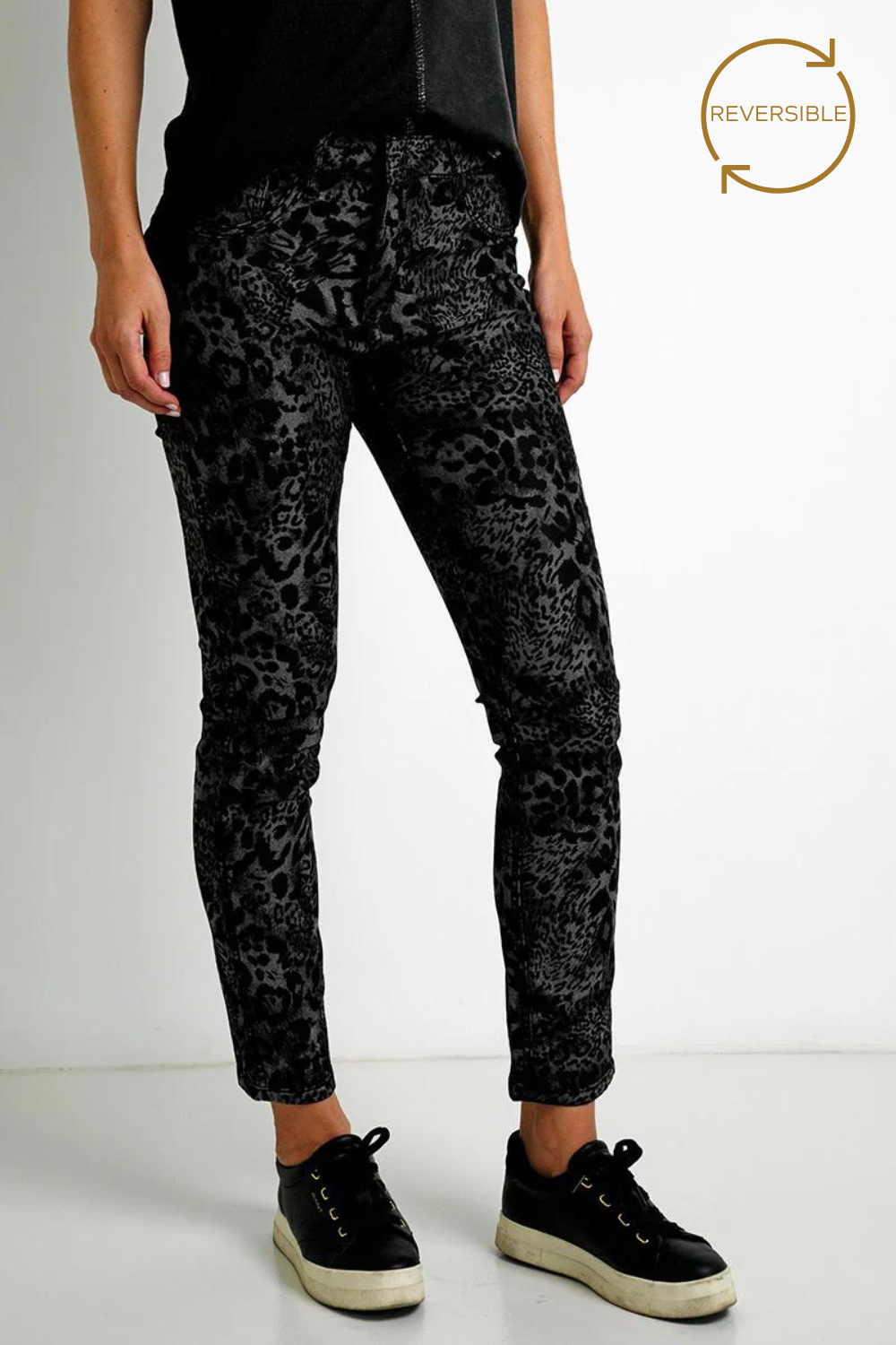 Black Leopard Reversible Jeans