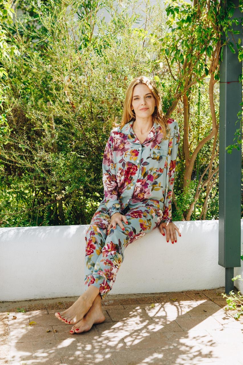 Tranquil Floral Duck Egg With Plum Long PJ