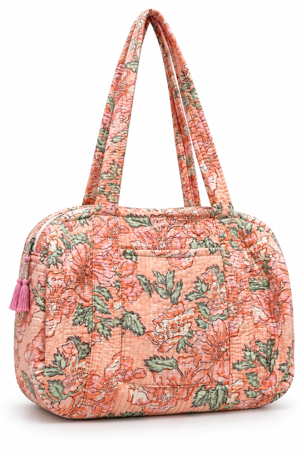 Apricot Floral Duffel Bag With Zip