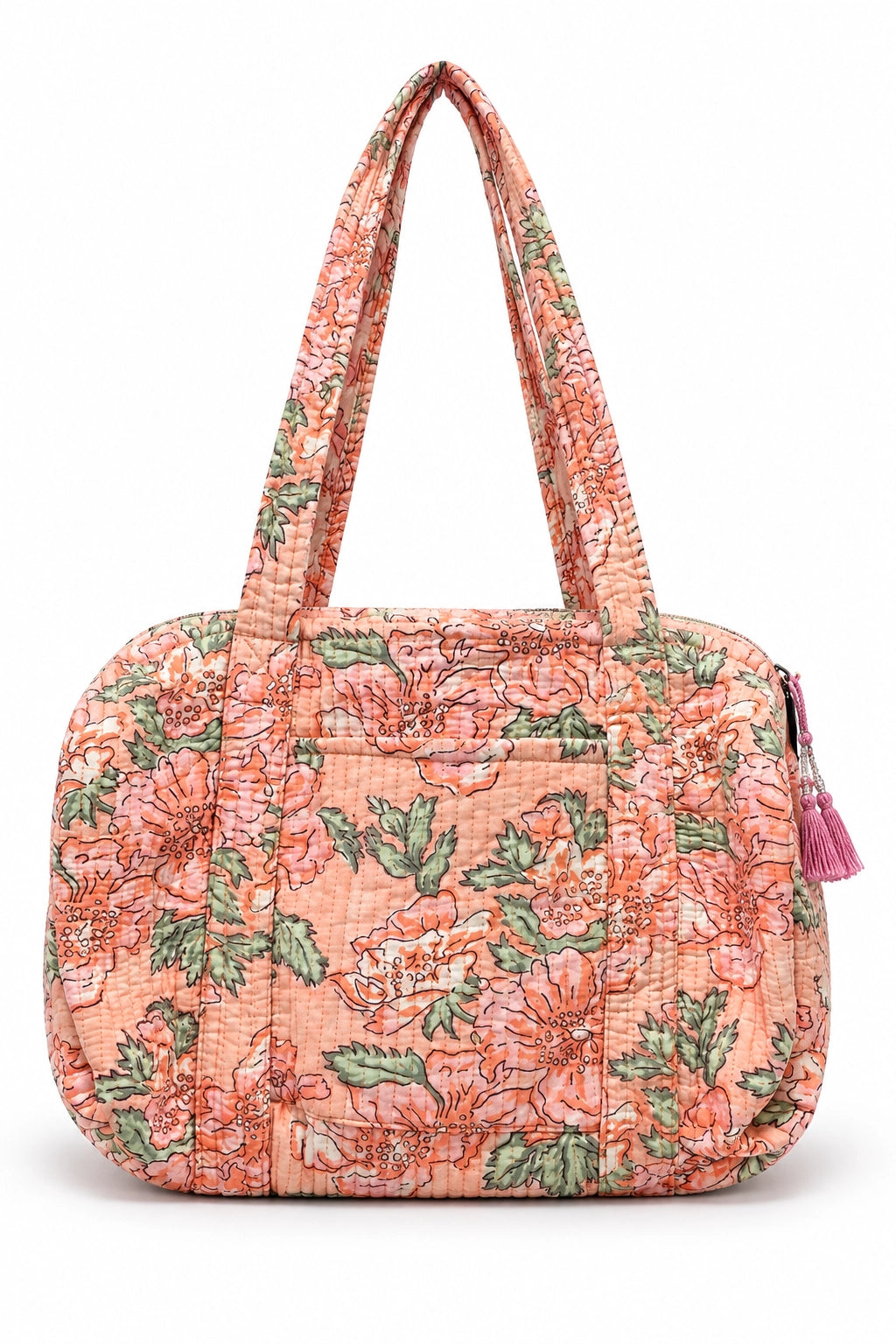 Apricot Floral Duffel Bag With Zip