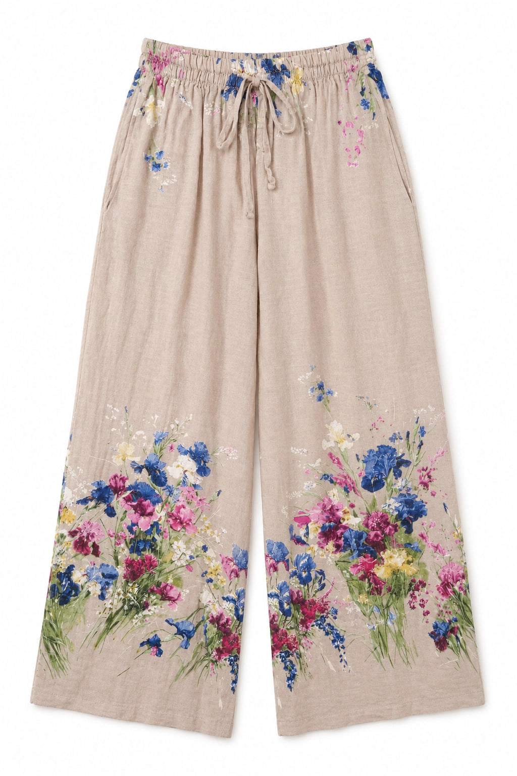 Beige Floral Linen Pant