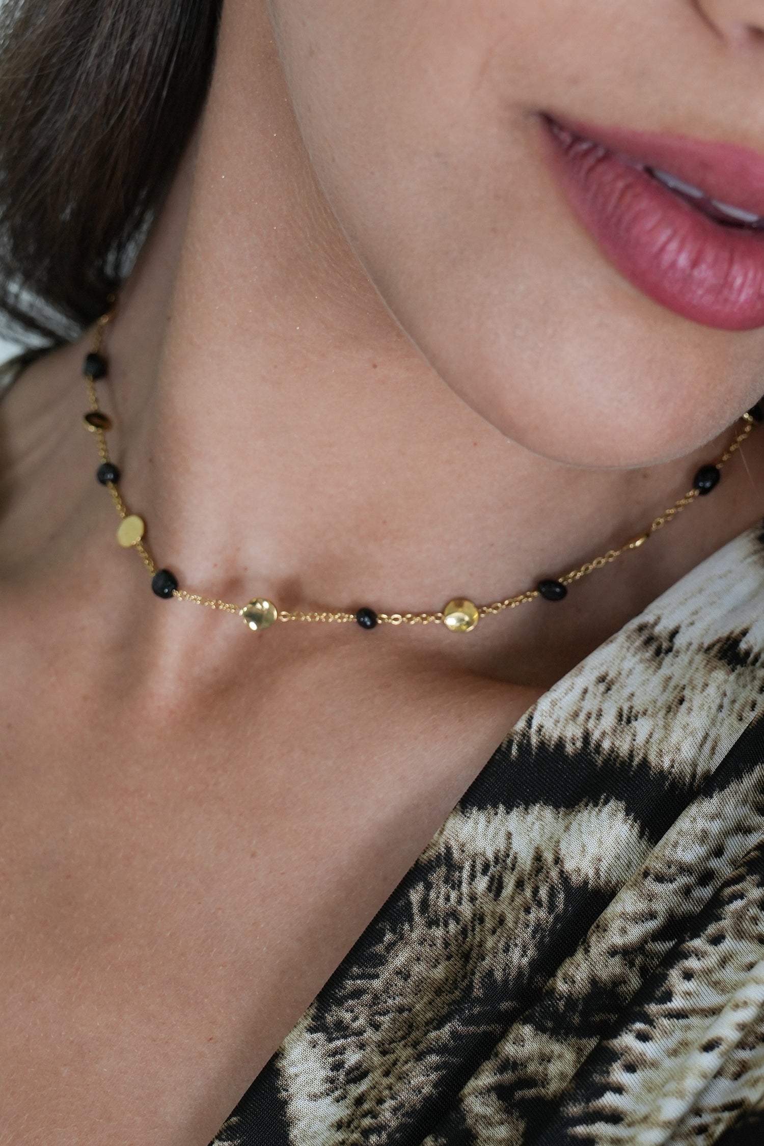 Black and Gold Disc Necklace