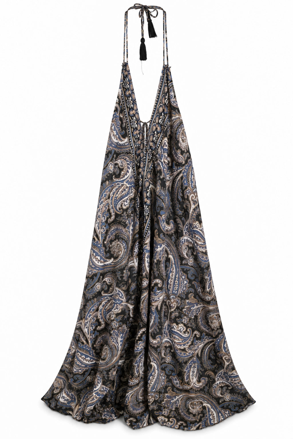 Black, Grey and Gold Paisley Halter Dress