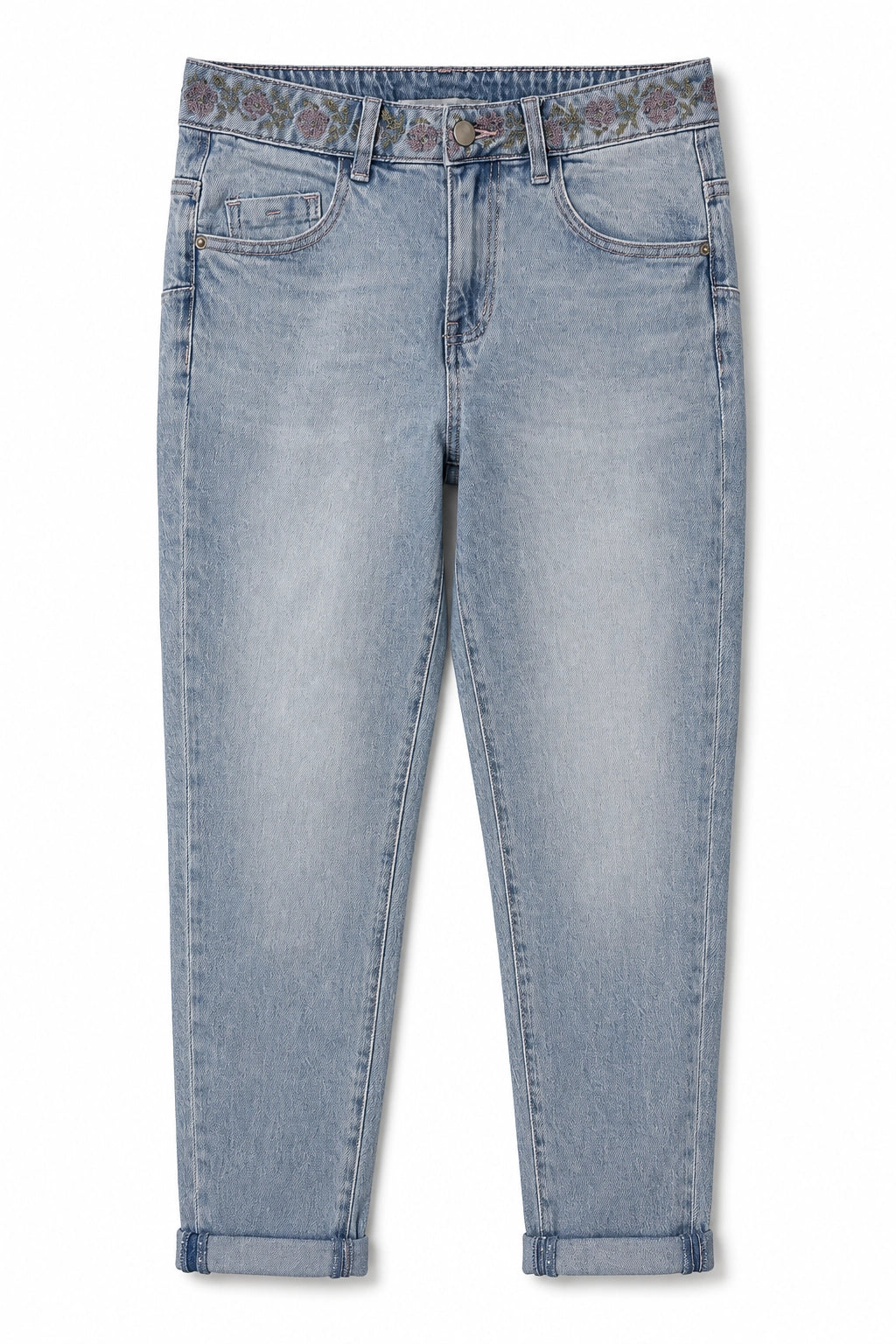 Blue Embroidered Waistband Jean