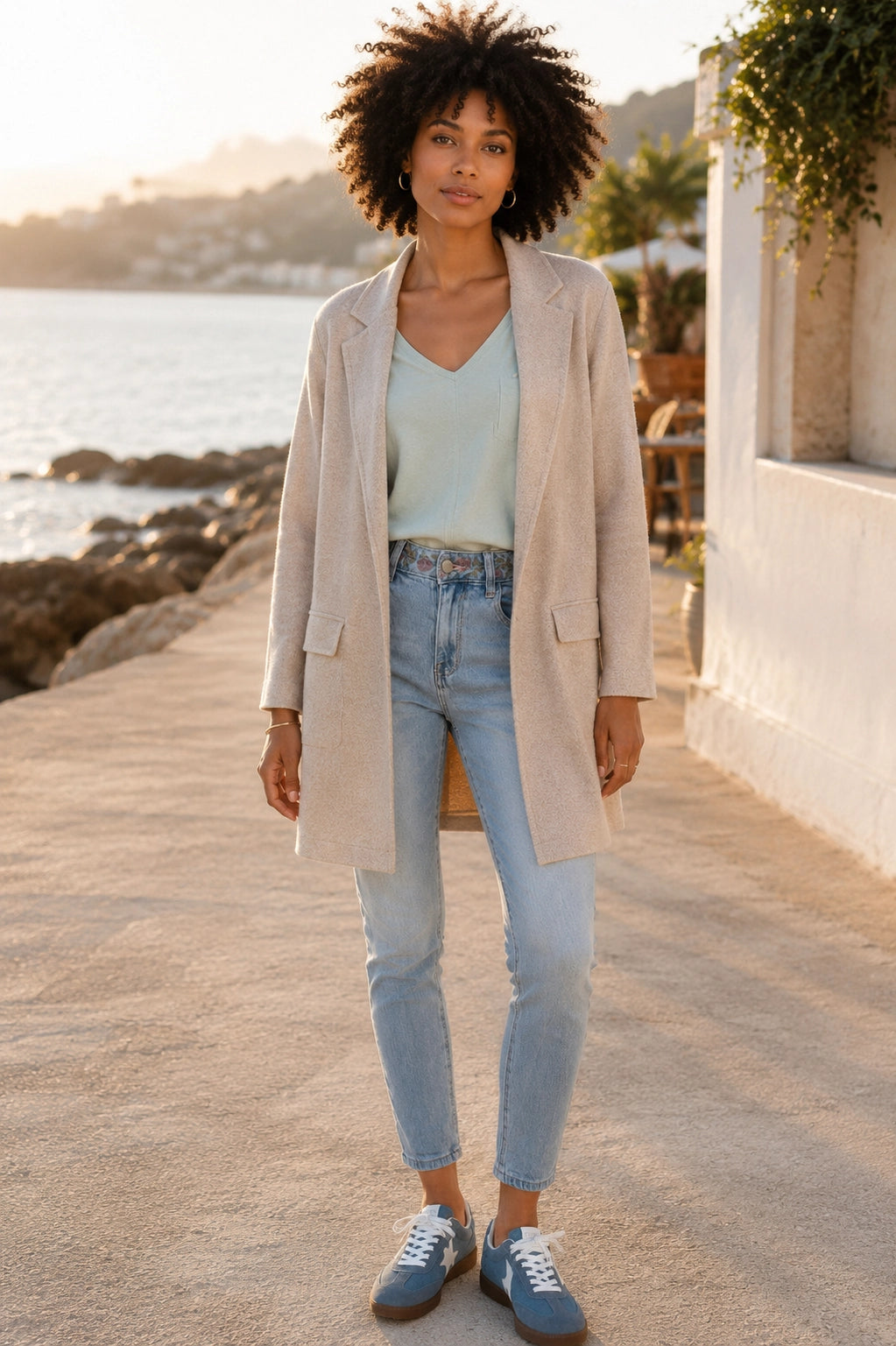 Blue Embroidered Waistband Jean