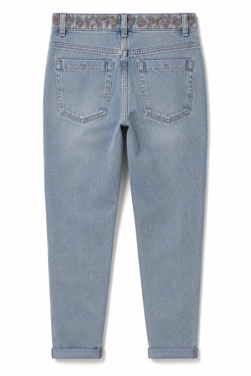 Blue Embroidered Waistband Jean