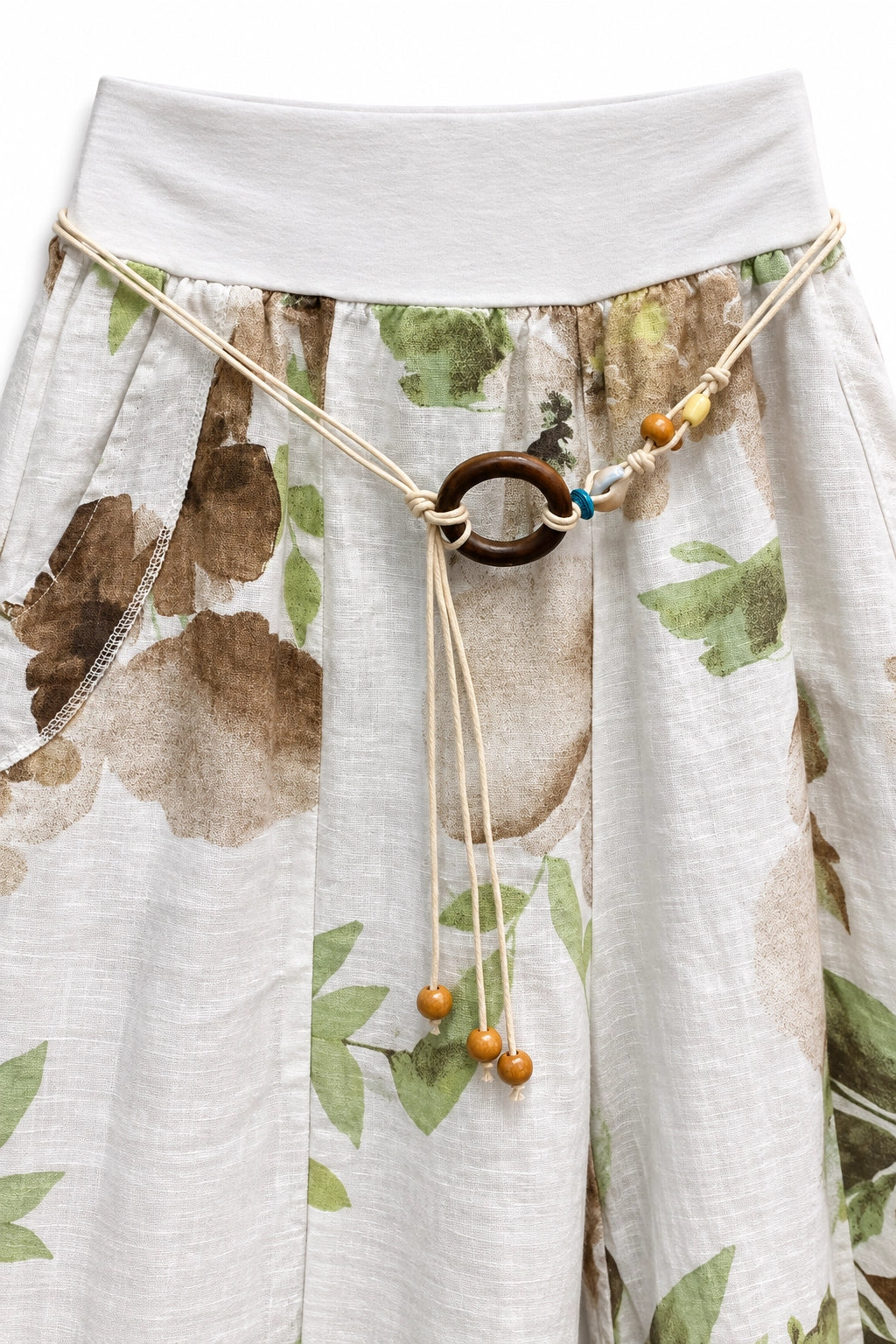 White Amelia Flower Print Linen Pant
