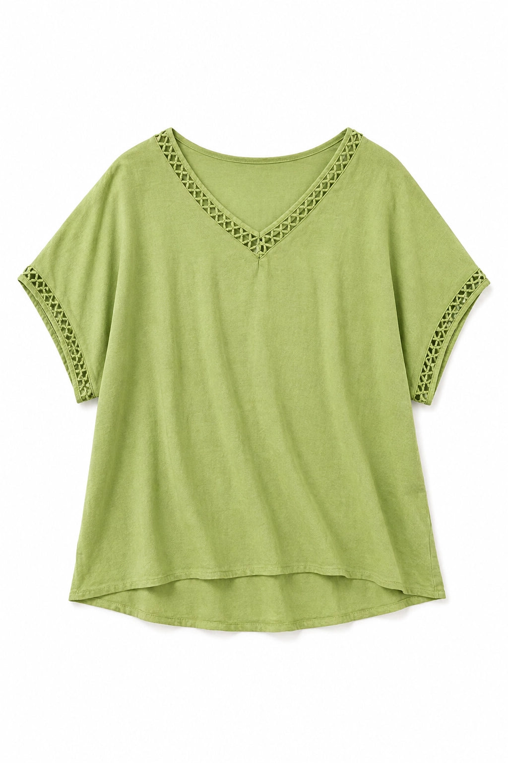 Chartreuse Rania Crochet V-neck Tee
