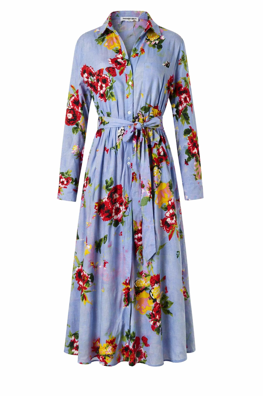 Blue Cotton Floral Shirt Dress