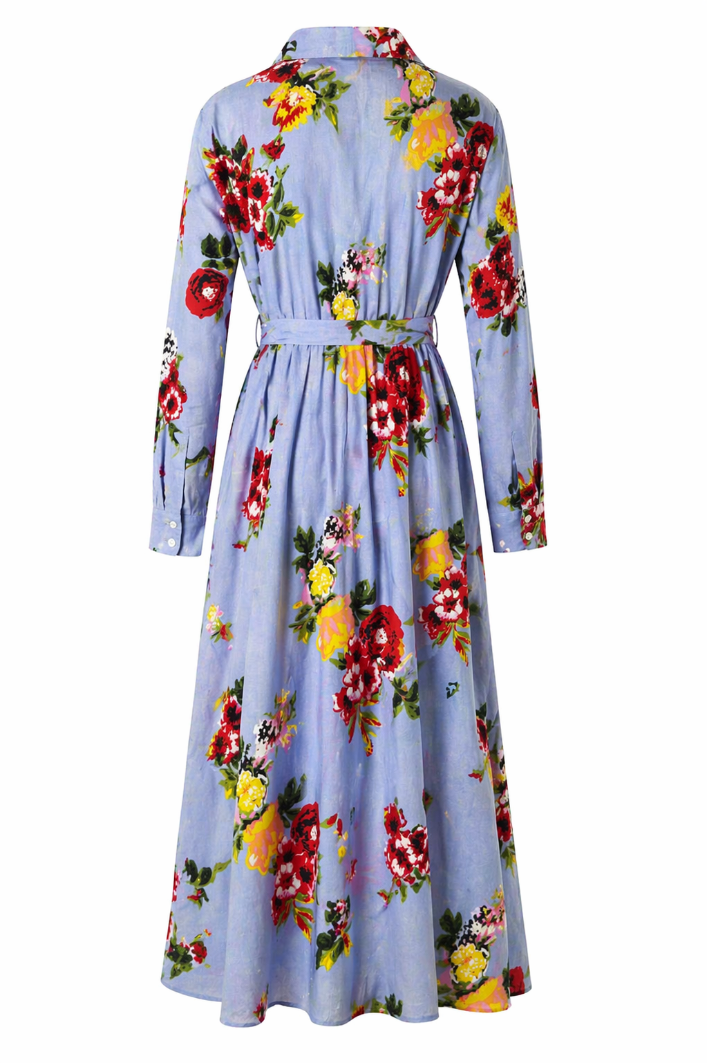 Blue Cotton Floral Shirt Dress