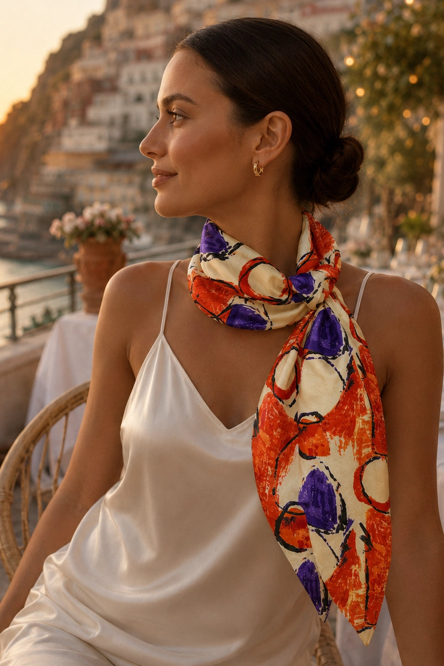 Orange and Purple Abstract Silk Scarf