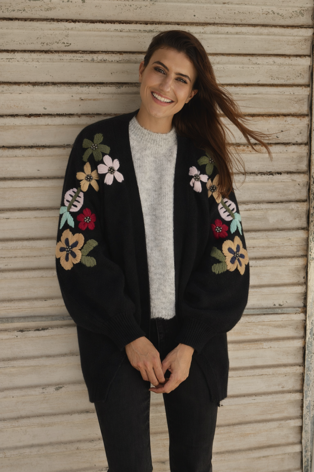 Black Floral Sleeve Cardigan