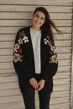 Black Floral Sleeve Cardigan