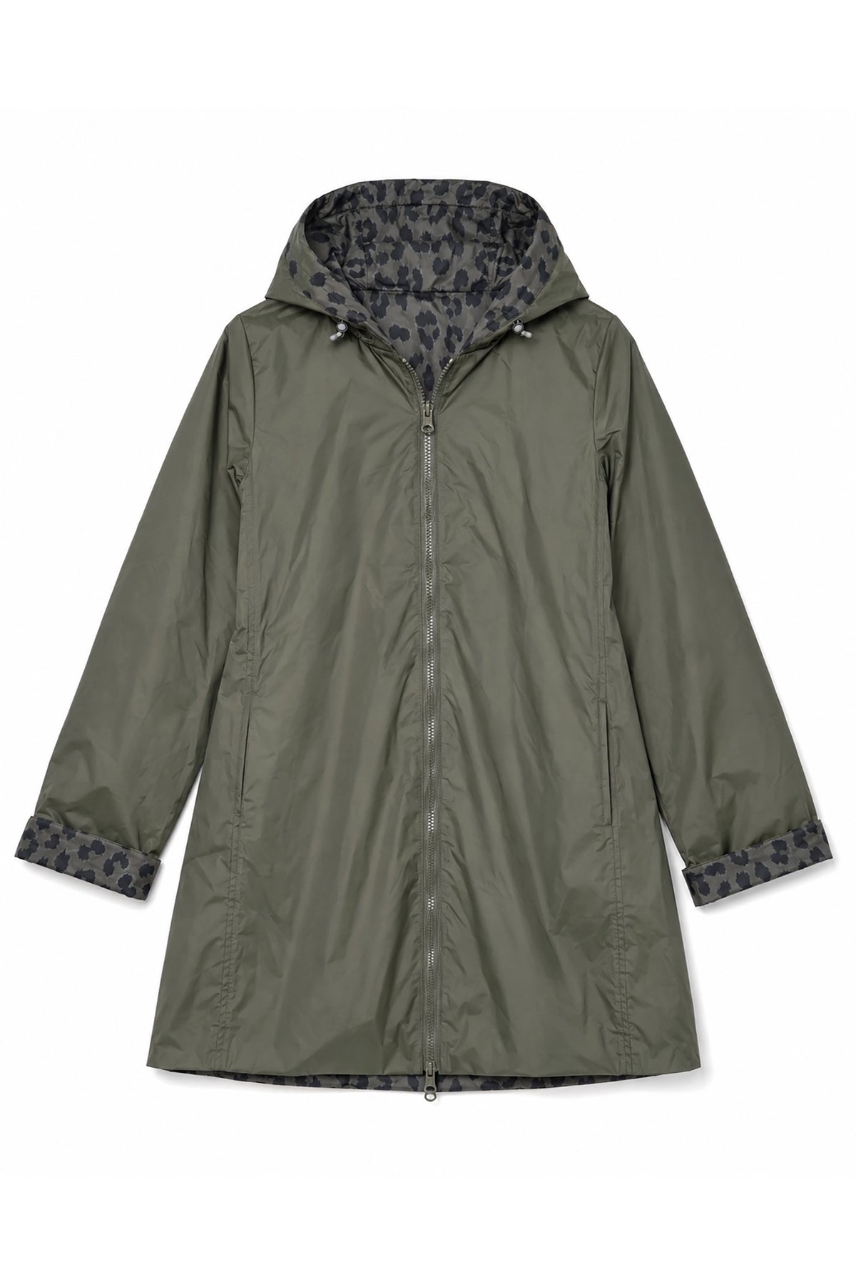 Khaki Animal Print Reversible Raincoat