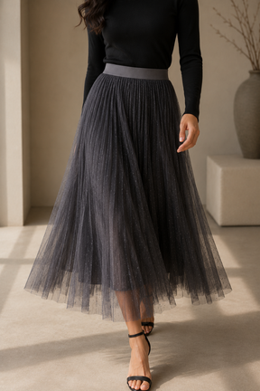 Grey Spot Mesh Skirt