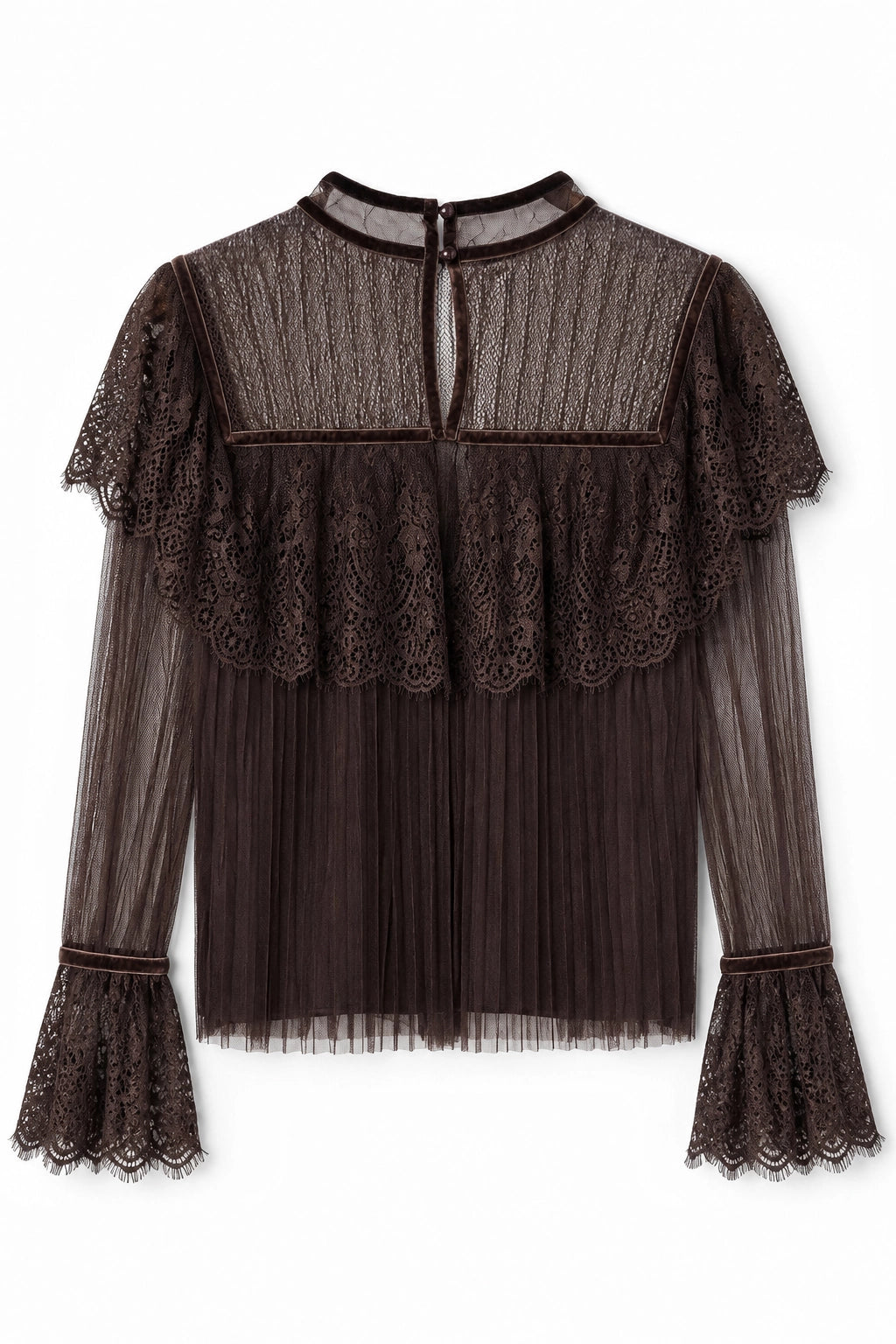 Chocolate Mesh Pleated Blouse