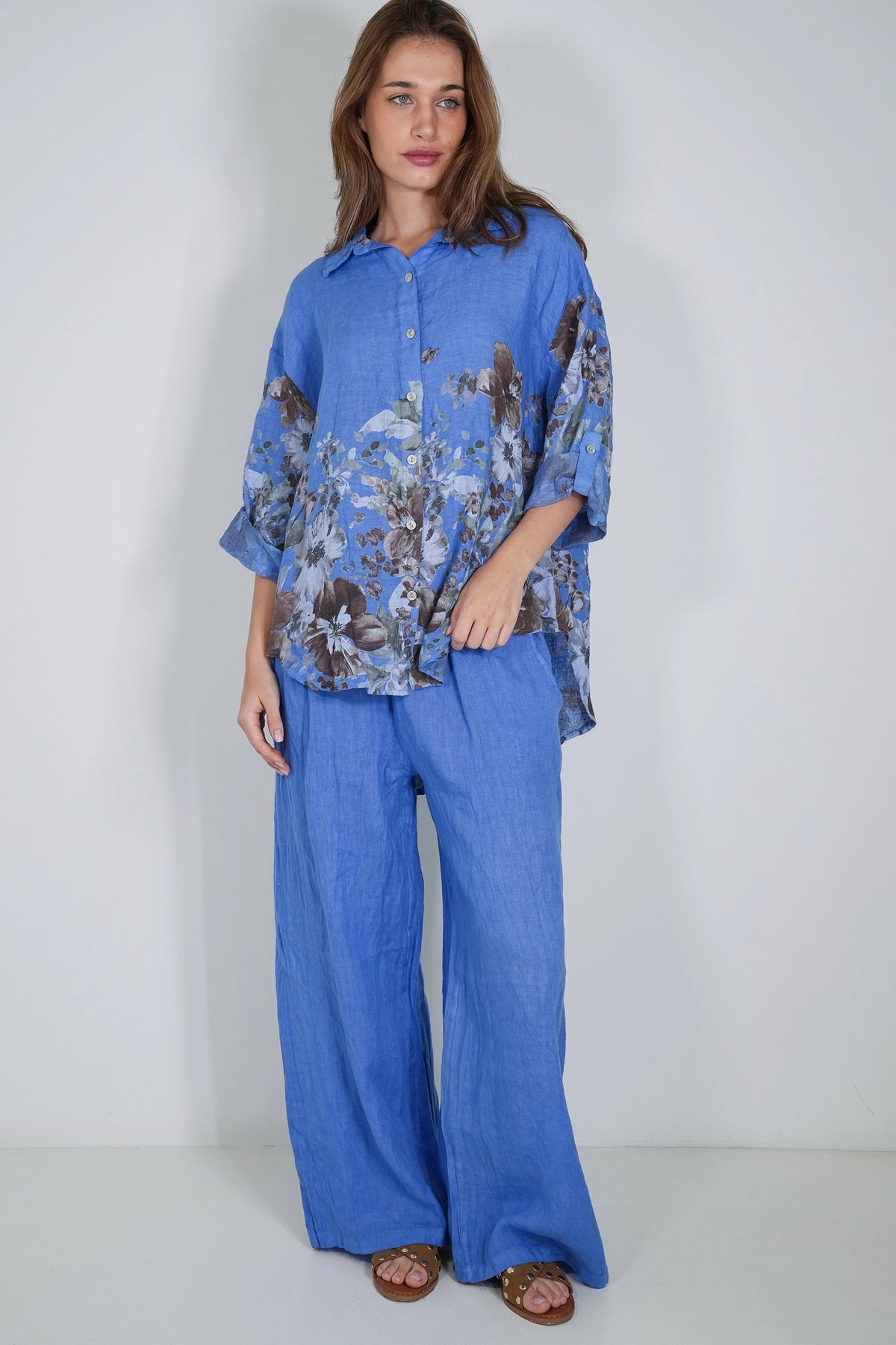 Cobalt Wide Leg Linen Pant