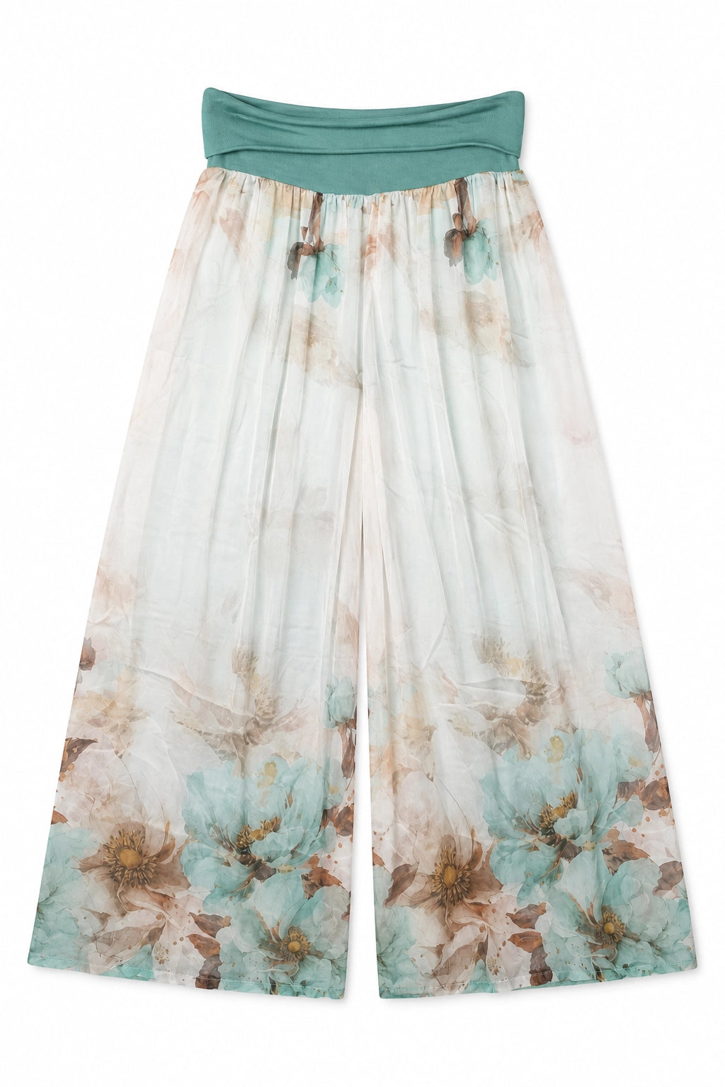 Cream and Aqua Savanna Silk Pant