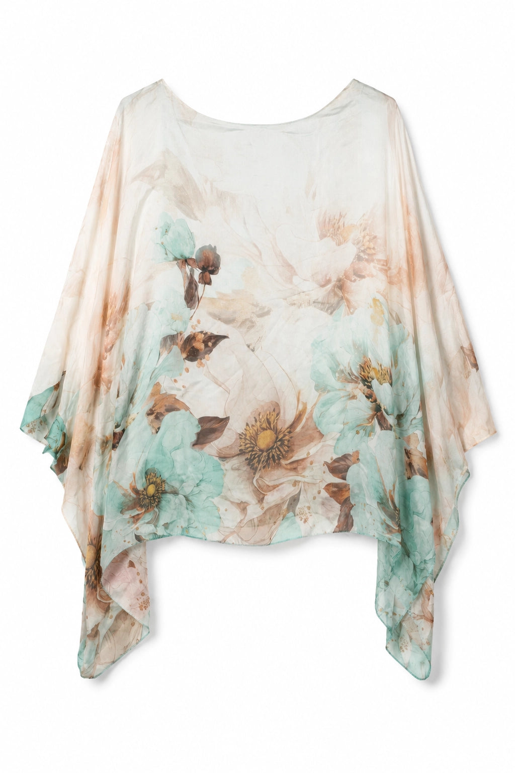Cream and Aqua Savanna Silk Poncho