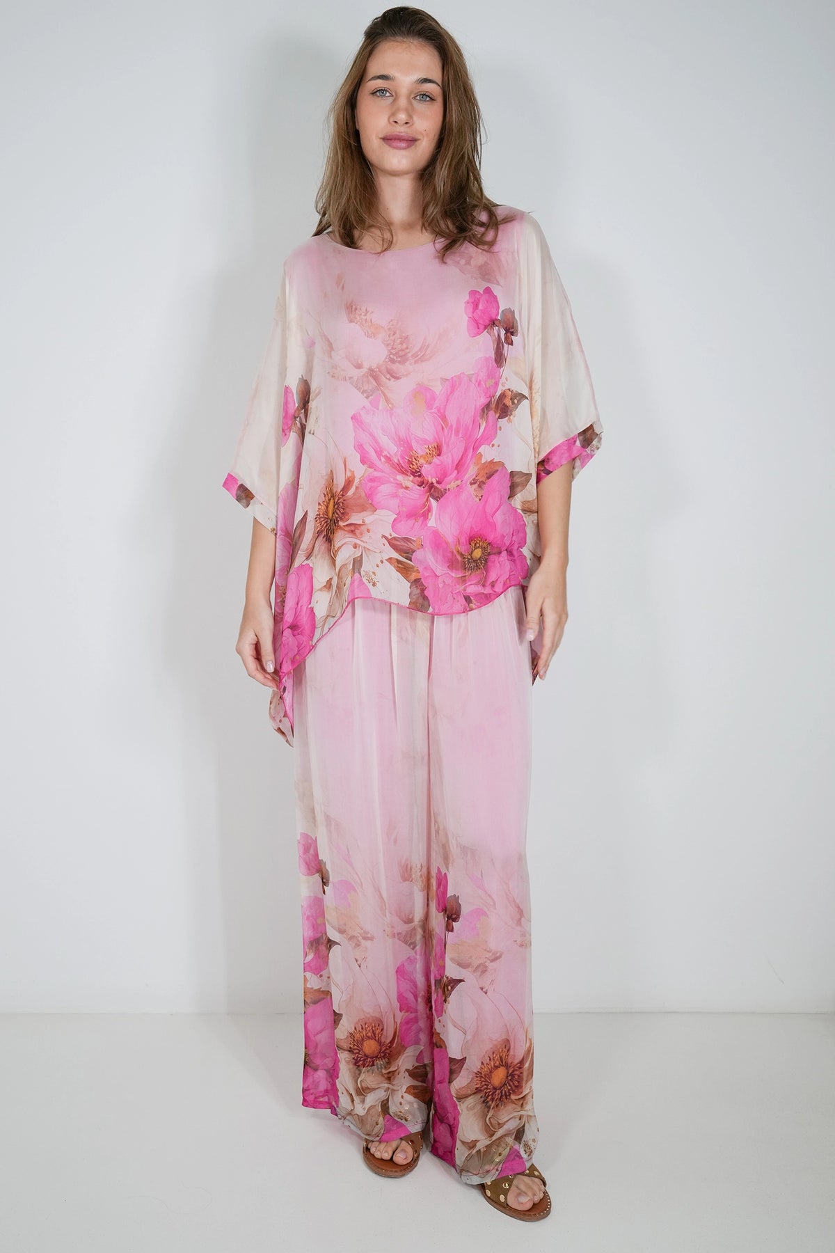 Cream and Cerise Savanna Silk Pant