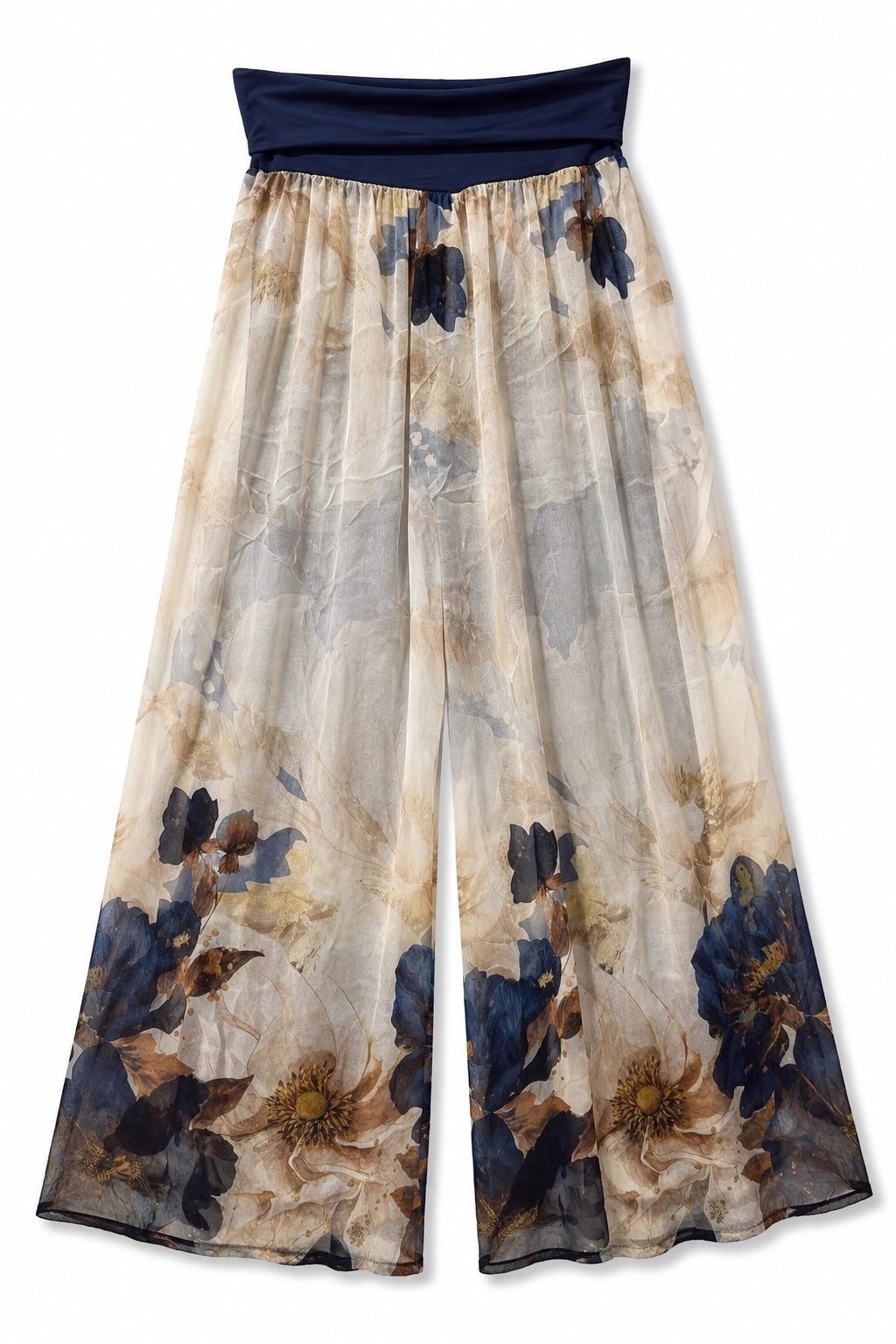 Cream and Navy Savanna Silk Pant